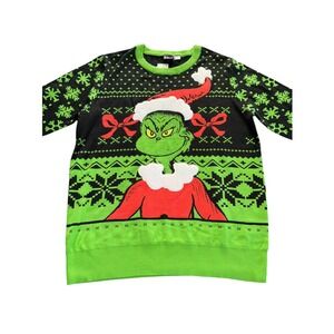 Dr Seuss The Grinch Ugly Christmas Sweater Mens XXL Black Green Fair Isle NEW